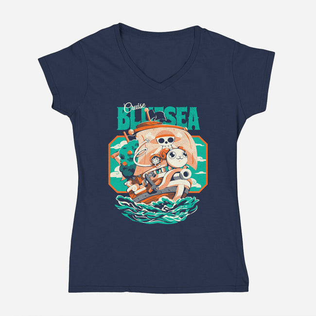Blue Sea Cruise-Womens-V-Neck-Tee-Estudio Horta