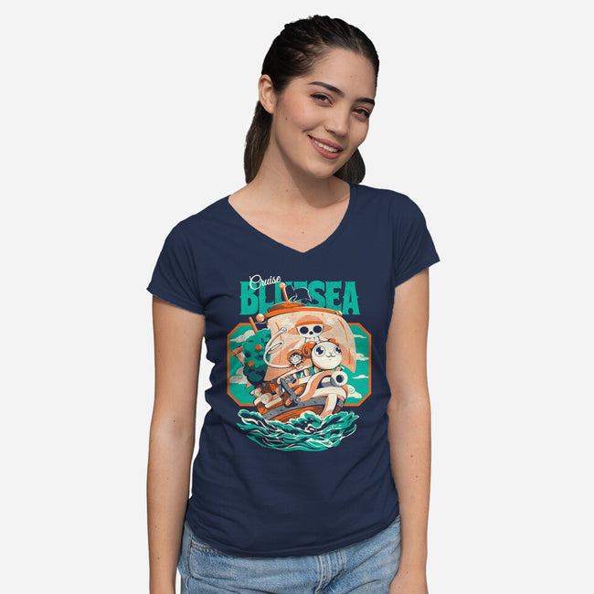 Blue Sea Cruise-Womens-V-Neck-Tee-Estudio Horta