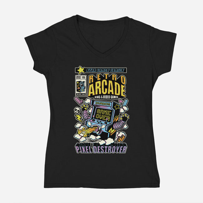 King Of The Video Games-Womens-V-Neck-Tee-FernandoSala
