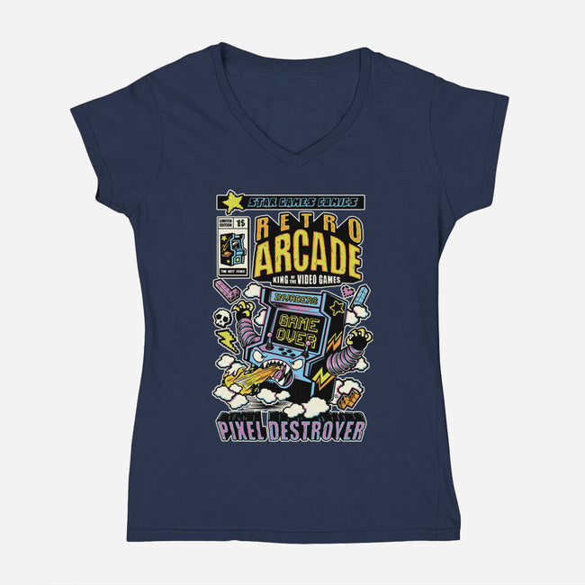King Of The Video Games-Womens-V-Neck-Tee-FernandoSala