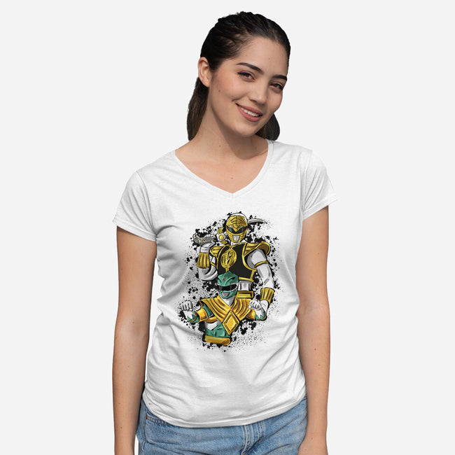 Two Rangers One Person-Womens-V-Neck-Tee-nickzzarto