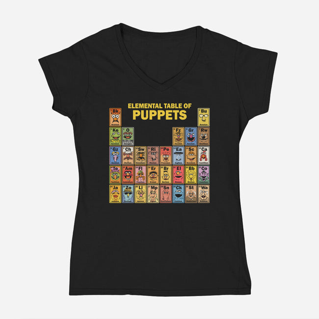 Elemental Table Of Puppets-Womens-V-Neck-Tee-kg07