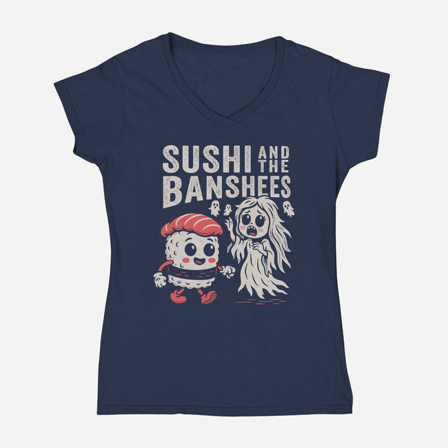 Sushi And The Banshees-Womens-V-Neck-Tee-Nemons