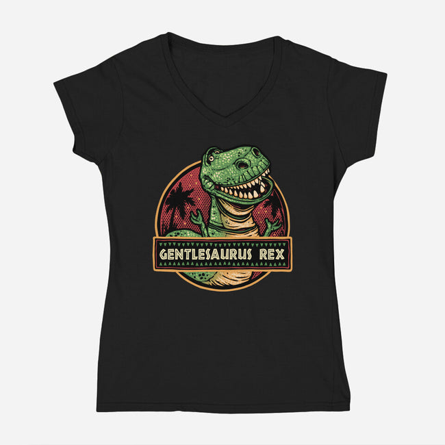 Gentlesaurus Rex-Womens-V-Neck-Tee-glitchygorilla