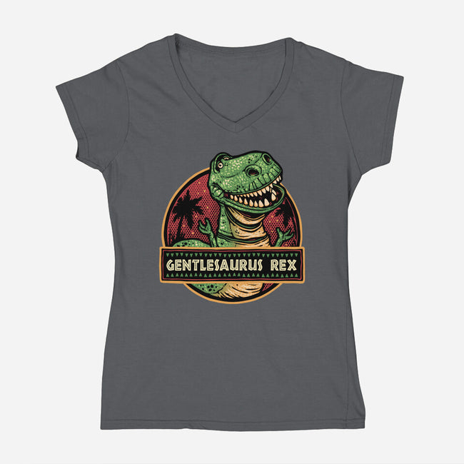 Gentlesaurus Rex-Womens-V-Neck-Tee-glitchygorilla