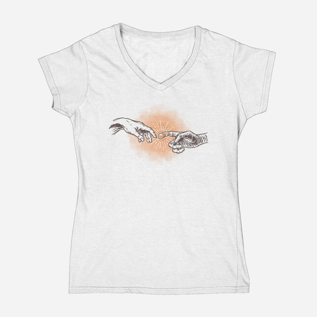 First Contact-Womens-V-Neck-Tee-glitchygorilla