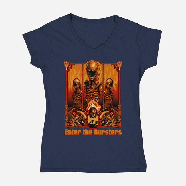 Enter The Bursters-Womens-V-Neck-Tee-daobiwan