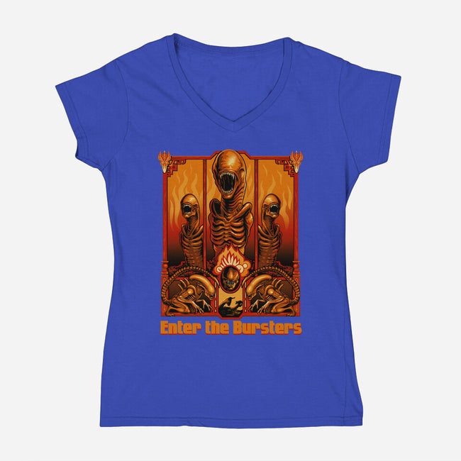 Enter The Bursters-Womens-V-Neck-Tee-daobiwan