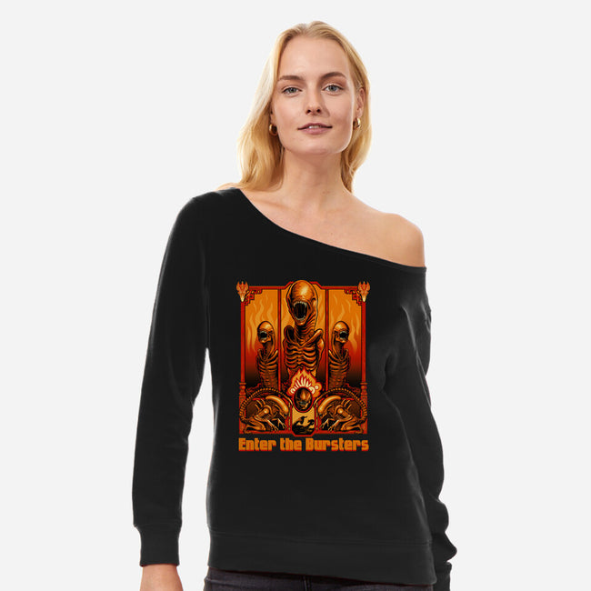 Enter The Bursters-Womens-Off Shoulder-Sweatshirt-daobiwan