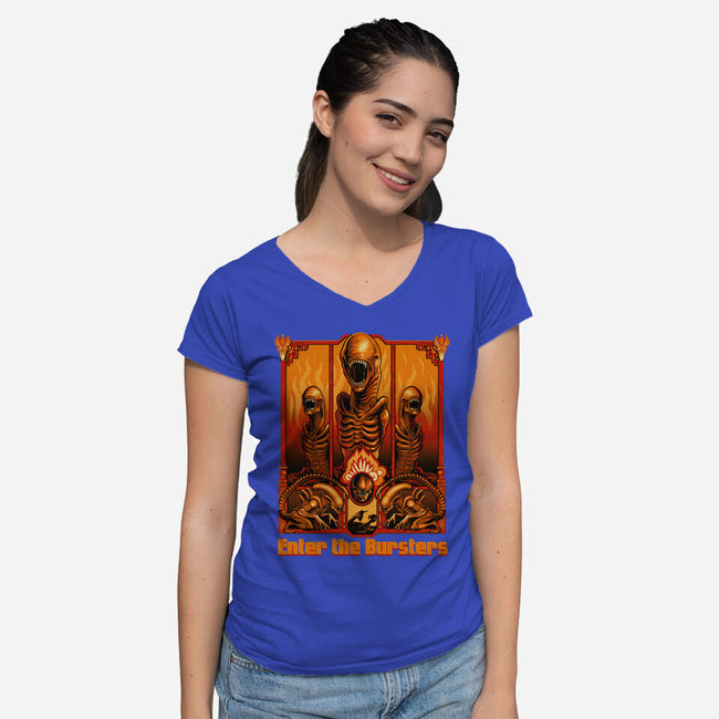 Enter The Bursters-Womens-V-Neck-Tee-daobiwan