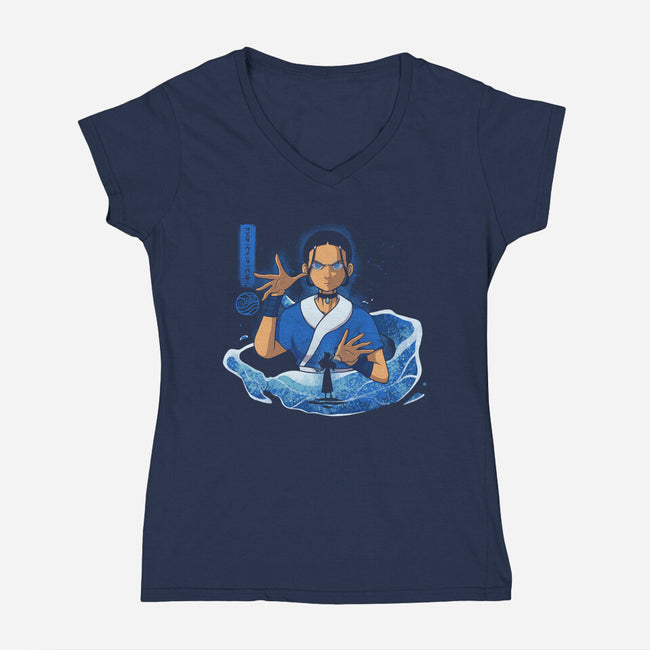 The Master Waterbender-Womens-V-Neck-Tee-grevalra