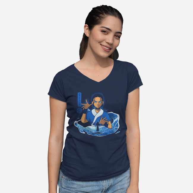 The Master Waterbender-Womens-V-Neck-Tee-grevalra