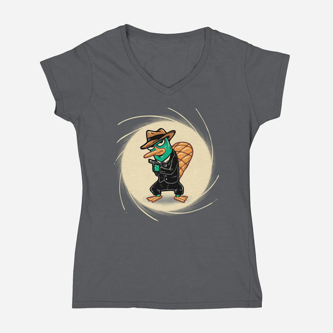The Spy With The Golden Tail-Womens-V-Neck-Tee-glitchygorilla