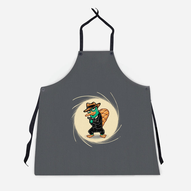 The Spy With The Golden Tail-Unisex-Kitchen-Apron-glitchygorilla