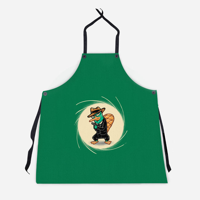 The Spy With The Golden Tail-Unisex-Kitchen-Apron-glitchygorilla