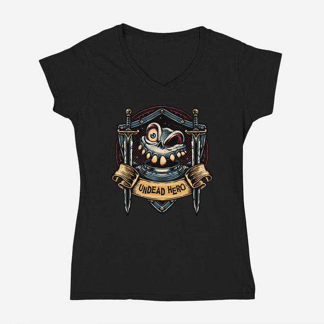 The Undead Hero-Womens-V-Neck-Tee-glitchygorilla