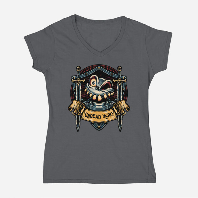 The Undead Hero-Womens-V-Neck-Tee-glitchygorilla