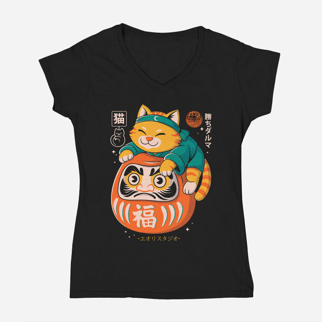 Neko Daruma Hug-Womens-V-Neck-Tee-Eoli Studio