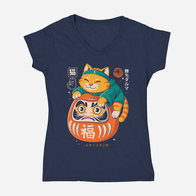 Neko Daruma Hug-Womens-V-Neck-Tee-Eoli Studio