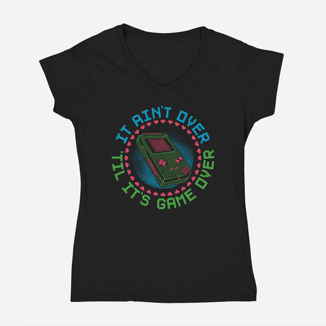 Never Game Over-Womens-V-Neck-Tee-glitchygorilla