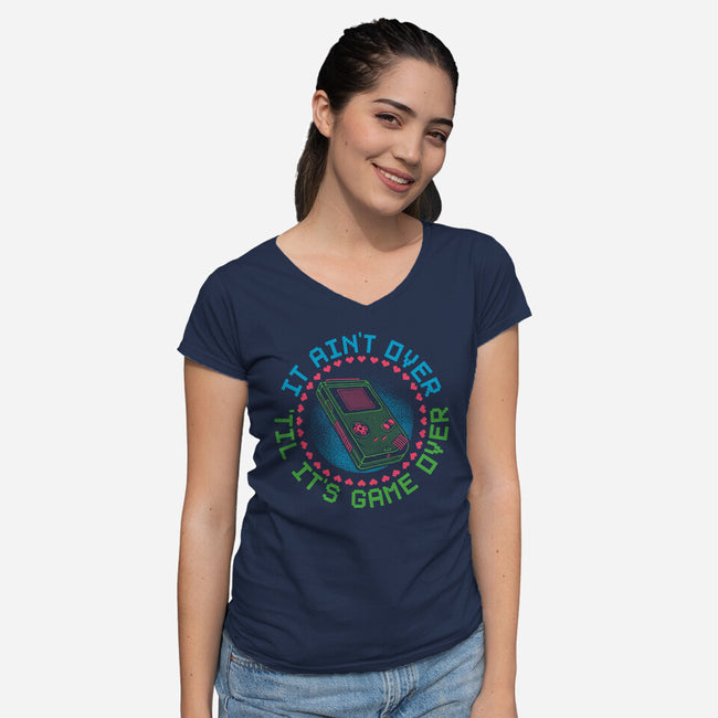 Never Game Over-Womens-V-Neck-Tee-glitchygorilla