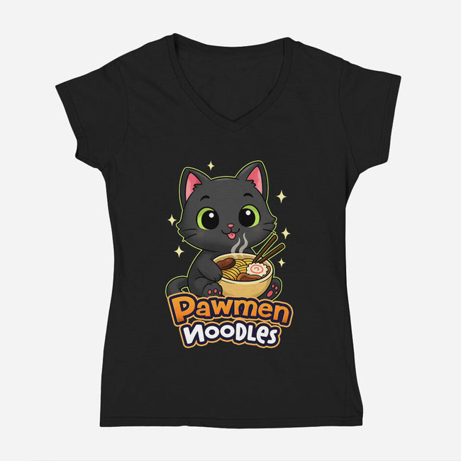 Pawmen Noodles-Womens-V-Neck-Tee-Lorets