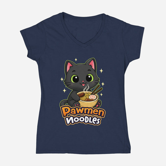 Pawmen Noodles-Womens-V-Neck-Tee-Lorets