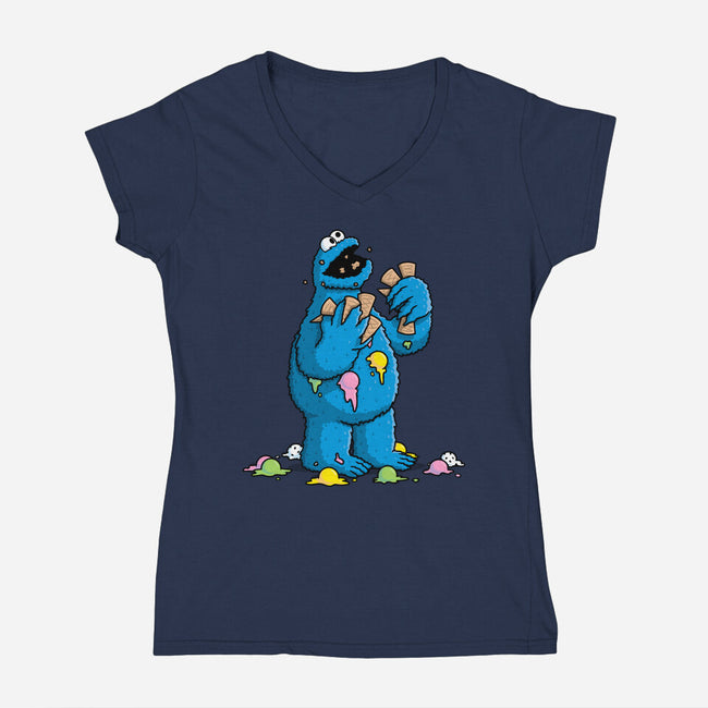 Cone Monster-Womens-V-Neck-Tee-Raffiti