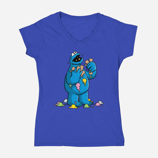 Cone Monster-Womens-V-Neck-Tee-Raffiti