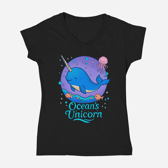 The Ocean's Unicorn-Womens-V-Neck-Tee-Loobs