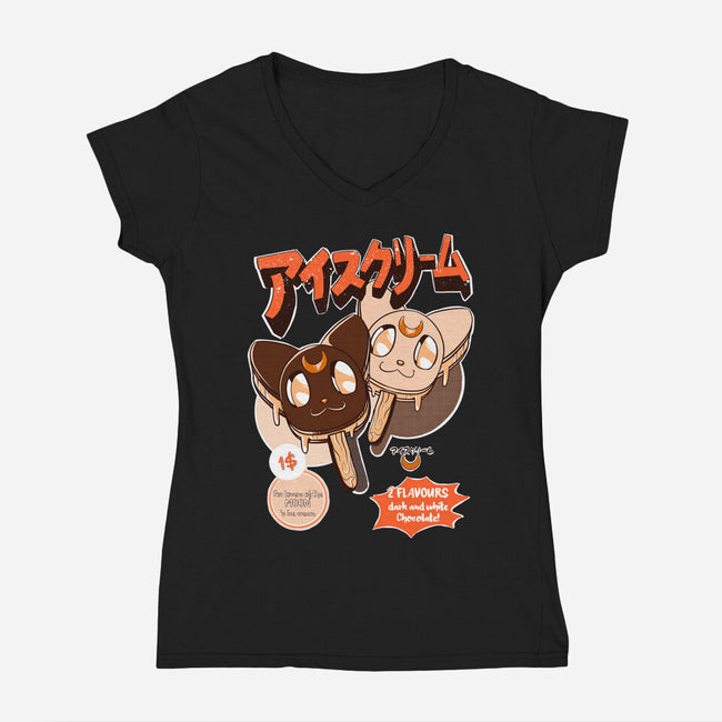 Moon Ice Cream-Womens-V-Neck-Tee-ellr