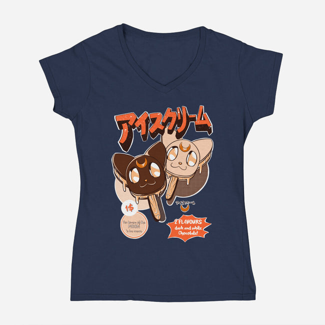 Moon Ice Cream-Womens-V-Neck-Tee-ellr