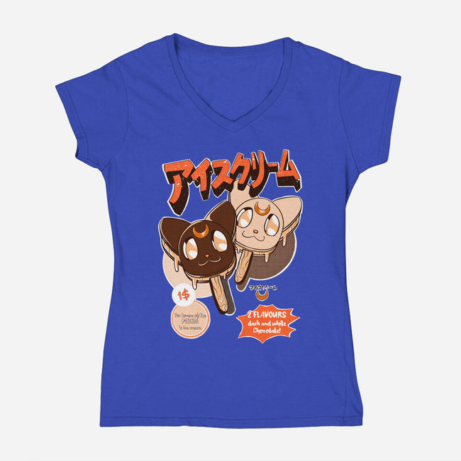 Moon Ice Cream-Womens-V-Neck-Tee-ellr