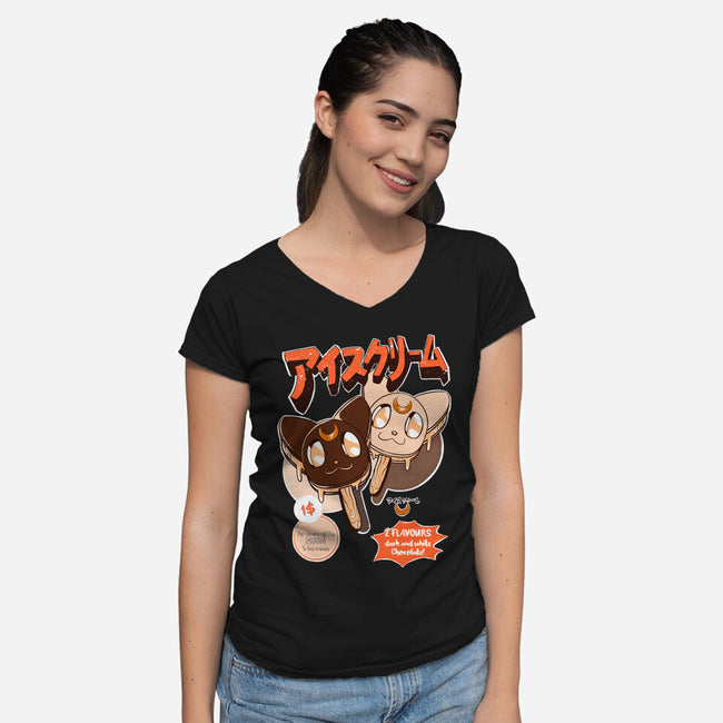 Moon Ice Cream-Womens-V-Neck-Tee-ellr