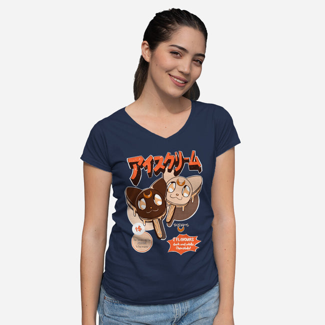 Moon Ice Cream-Womens-V-Neck-Tee-ellr