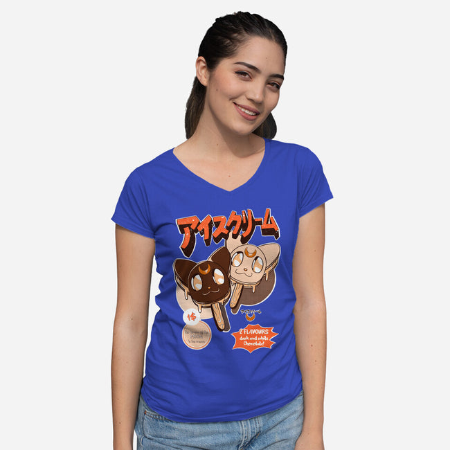 Moon Ice Cream-Womens-V-Neck-Tee-ellr