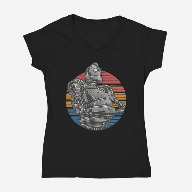 Retro Giant-Womens-V-Neck-Tee-glitchygorilla