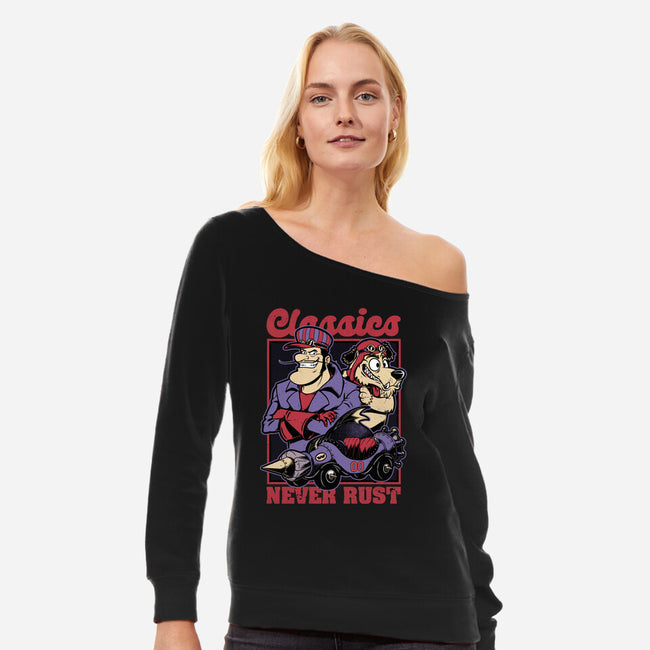 Racer Cartoon Villain-Womens-Off Shoulder-Sweatshirt-Studio Mootant