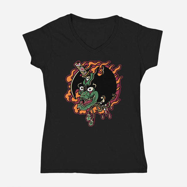 Slayed Devil-Womens-V-Neck-Tee-demonigote