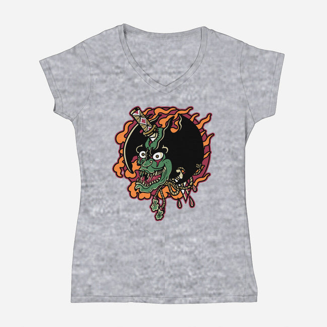 Slayed Devil-Womens-V-Neck-Tee-demonigote