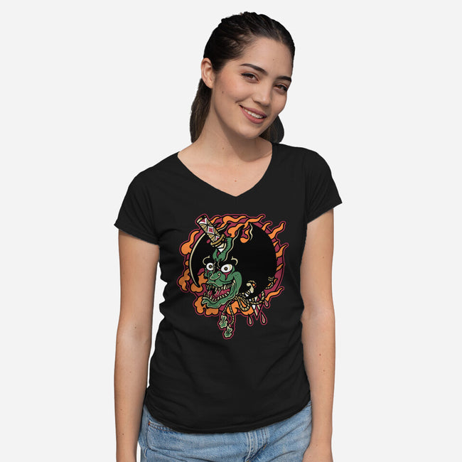 Slayed Devil-Womens-V-Neck-Tee-demonigote