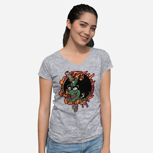 Slayed Devil-Womens-V-Neck-Tee-demonigote