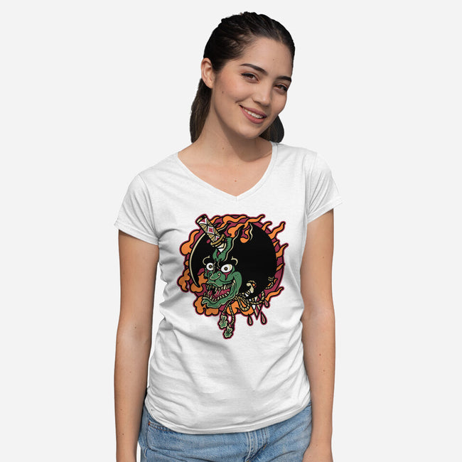 Slayed Devil-Womens-V-Neck-Tee-demonigote