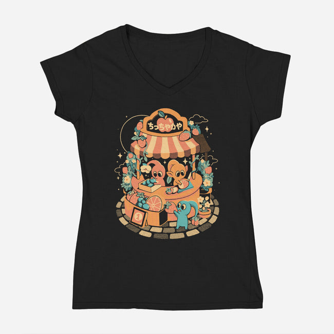 Tiny Fruit Market-Womens-V-Neck-Tee-eduely