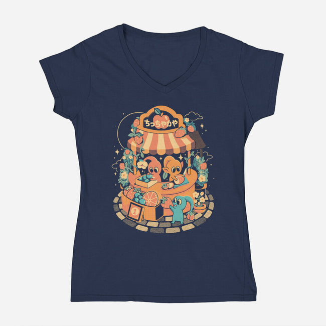 Tiny Fruit Market-Womens-V-Neck-Tee-eduely