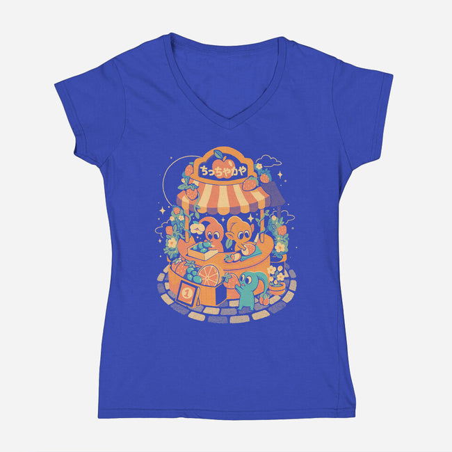 Tiny Fruit Market-Womens-V-Neck-Tee-eduely