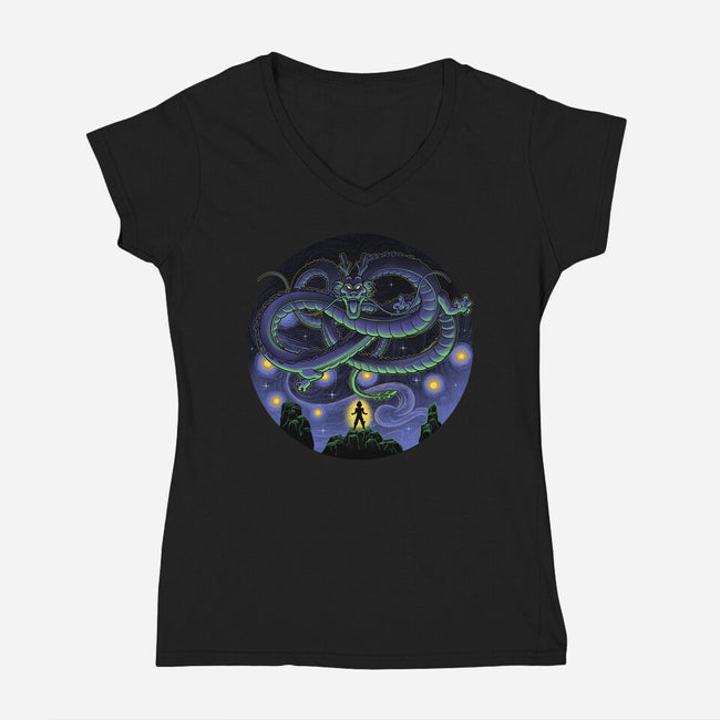 Shenron Starry Night-Womens-V-Neck-Tee-Astrobot Invention