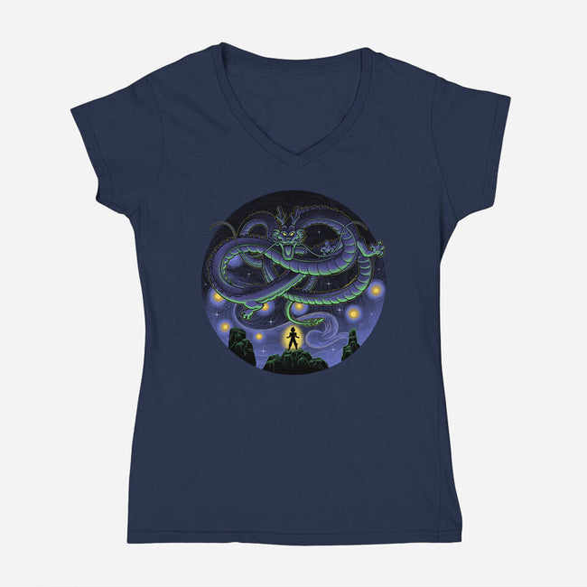 Shenron Starry Night-Womens-V-Neck-Tee-Astrobot Invention