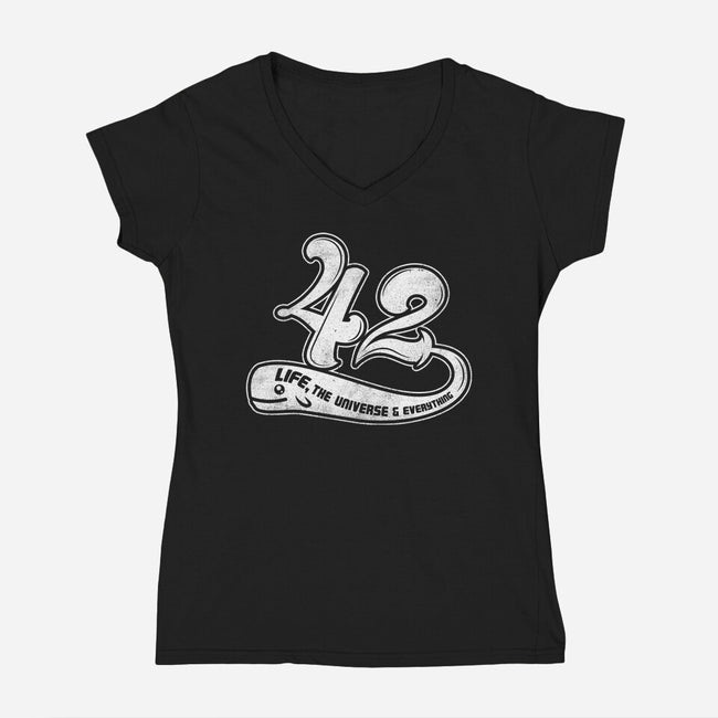 Whale 42-Womens-V-Neck-Tee-rocketman_art