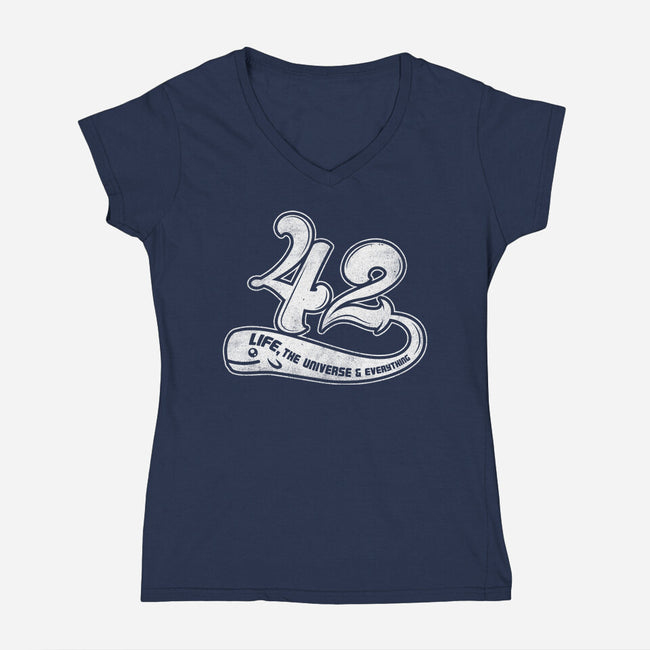 Whale 42-Womens-V-Neck-Tee-rocketman_art